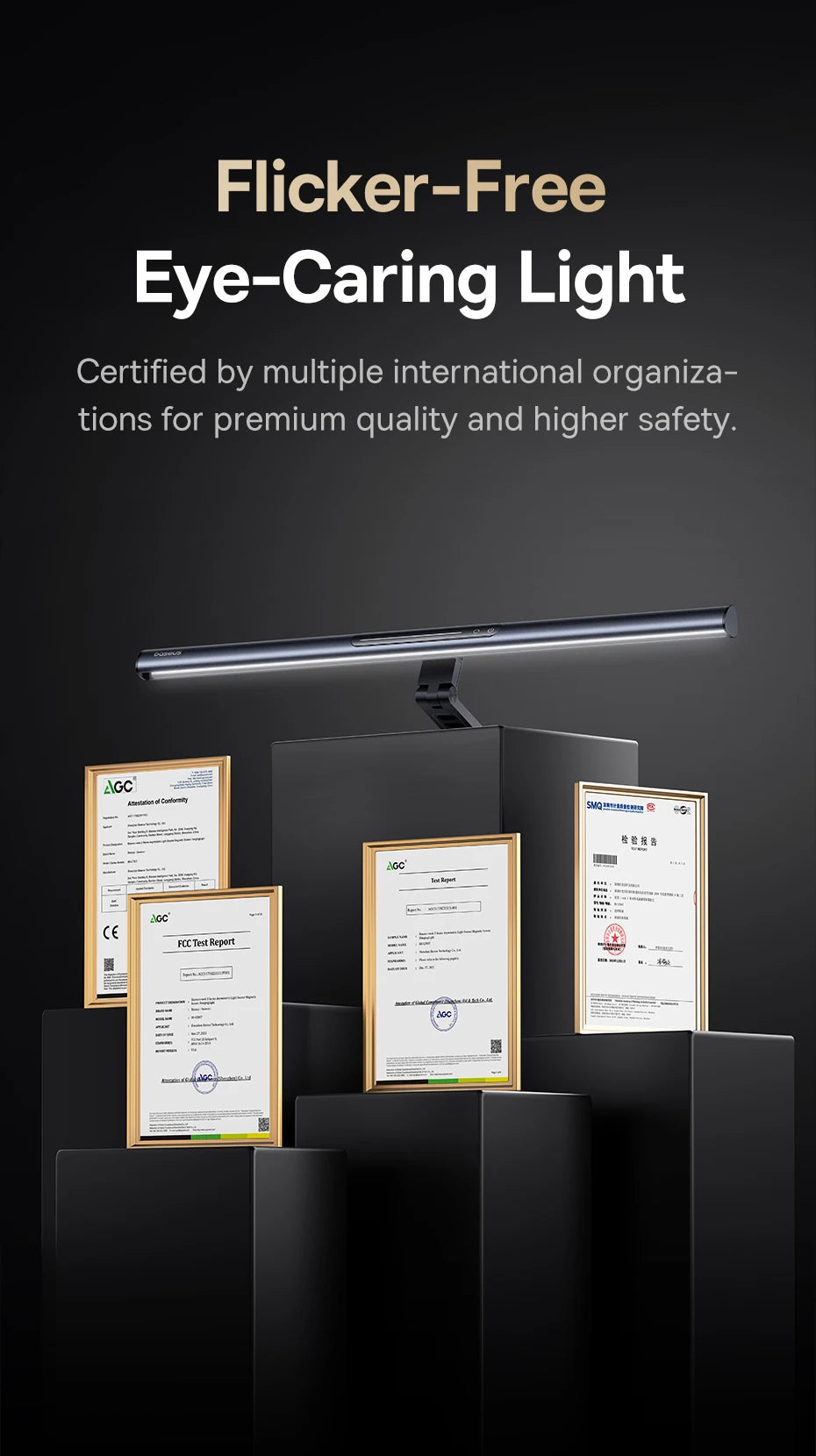 Luminária Magnética Baseus para Tela de Computador – Luz de Mesa LED Ajustável, Controle por Toque e Iluminação para Leitura