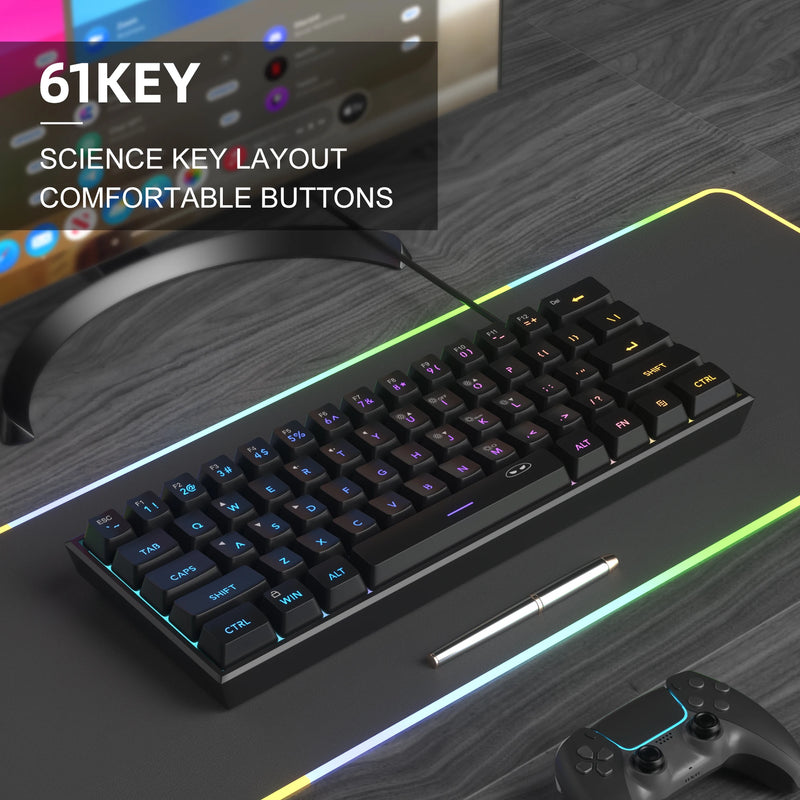 MageGee Mini 60% Gaming Keyboard – Teclado Compacto e Ergonômico com Retroiluminação RGB