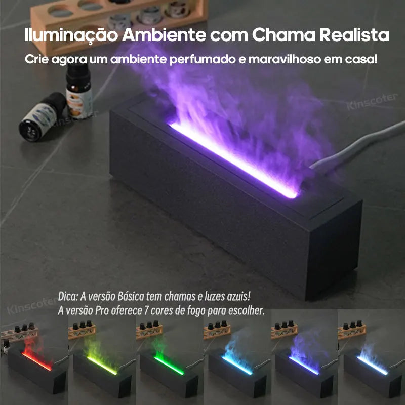 Difusor de Aroma KINSCOTER Flame - Umidificador de Ar Ultrassônico com Luz LED e Óleos Essenciais