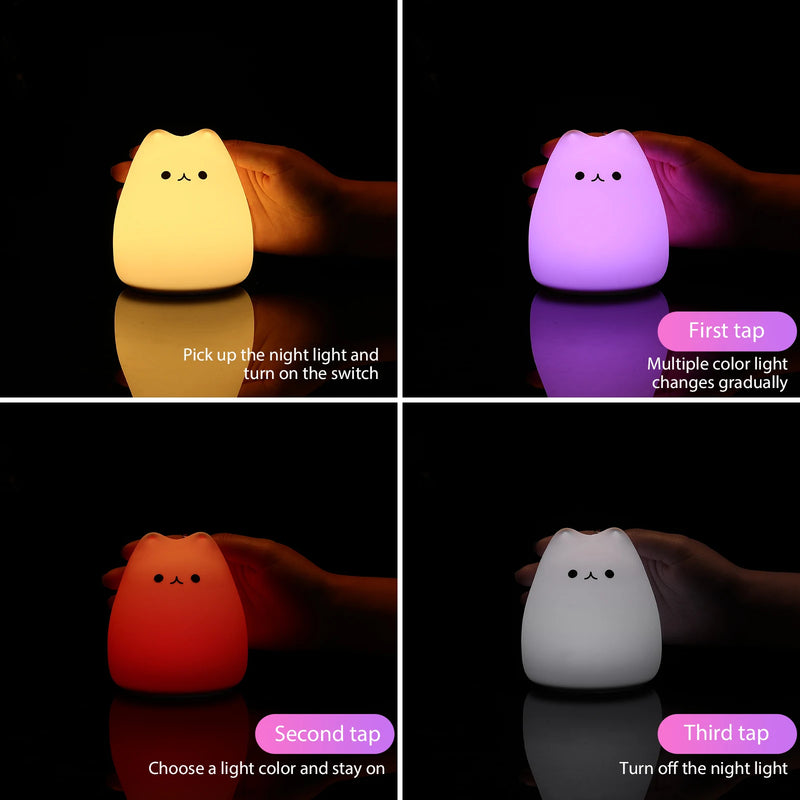 Luminária Noturna Kawaii de Gato – Toque para Troca de Cores, Proteção para os Olhos e Iluminação Suave