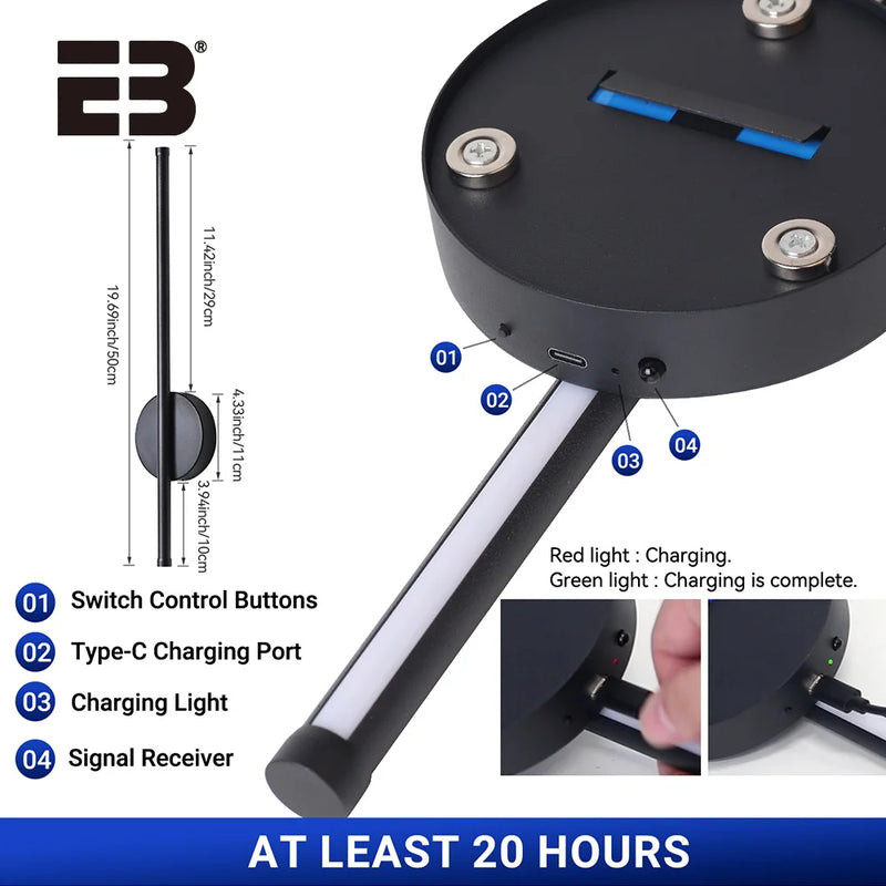 Lâmpada de Parede LED Recarregável com Controle Remoto – Iluminação Moderna e Prática!