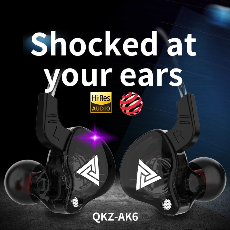 Fone de Ouvido Original QKZ AK6 com 6 Drivers Dinâmicos e Microfone - Headphone Estéreo Esportivo HIFI com Subwoofer e Monitor de Áudio