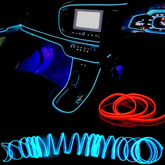 Fita de LED Neon Flex 5m com Conexão USB – Iluminação Interna Decorativa para Carros | 5V Flexível e DIY