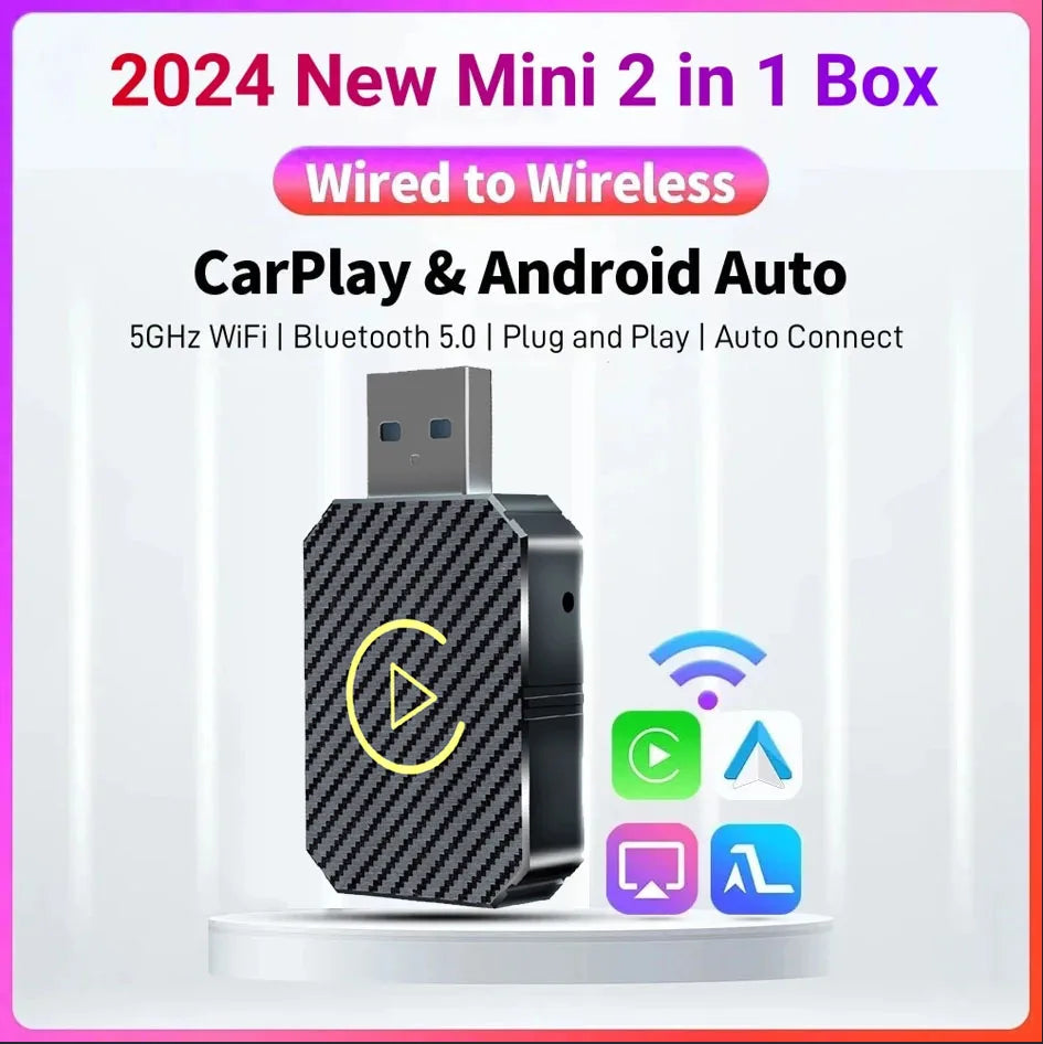 Adaptador 2 em 1 Wireless CarPlay e Android Auto – Conectividade Inteligente Plug &amp; Play para Seu Veículo