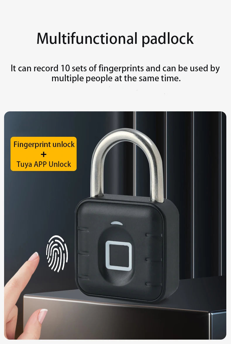 Cadeado Eletrônico Inteligente RAYKUBE SY-12 – Com Bluetooth, Leitor de Digital e Senha Temporária | Cadeado à Prova d’Água IP66 com Controle via App Tuya