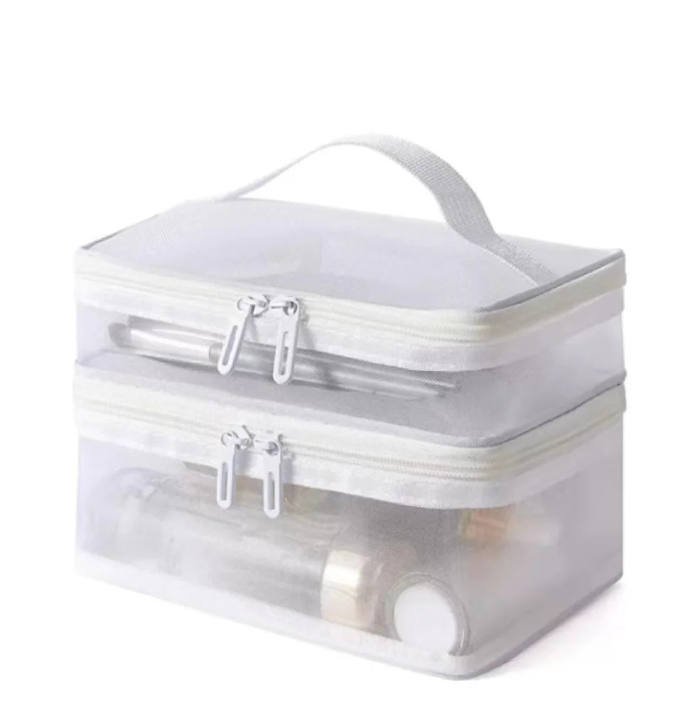 Double Layer Mesh Makeup Bag – Organização e Estilo em Cada Detalhe