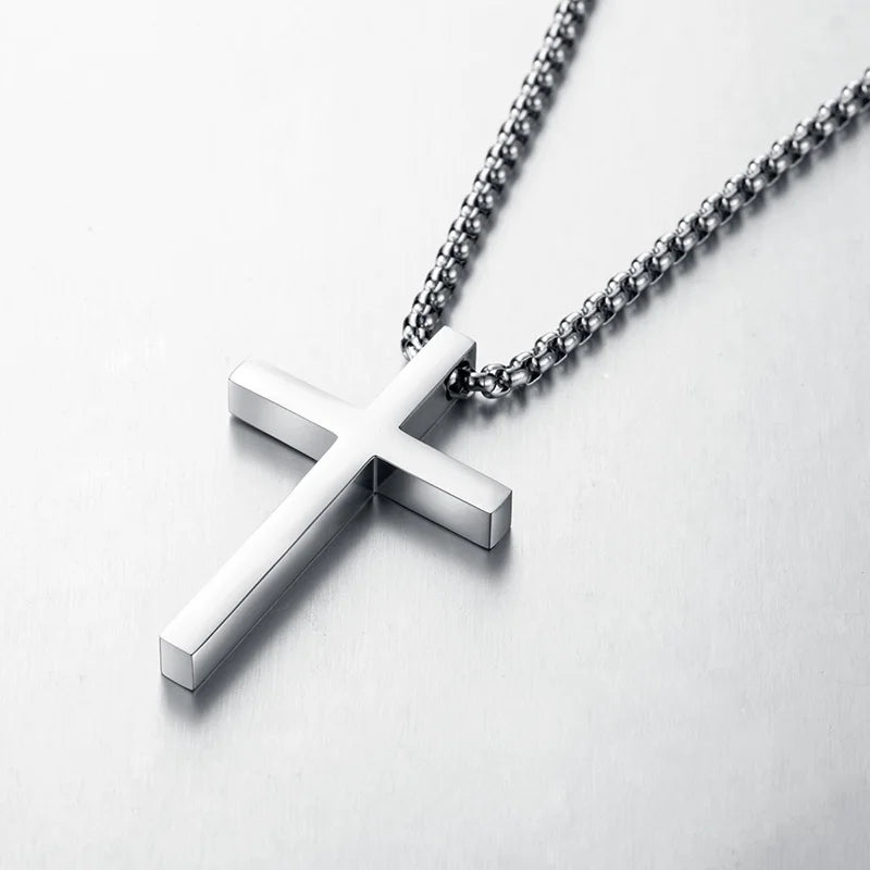 Colar de Pingente Cruz de Aço Inoxidável - Minimalista para Homens e Mulheres