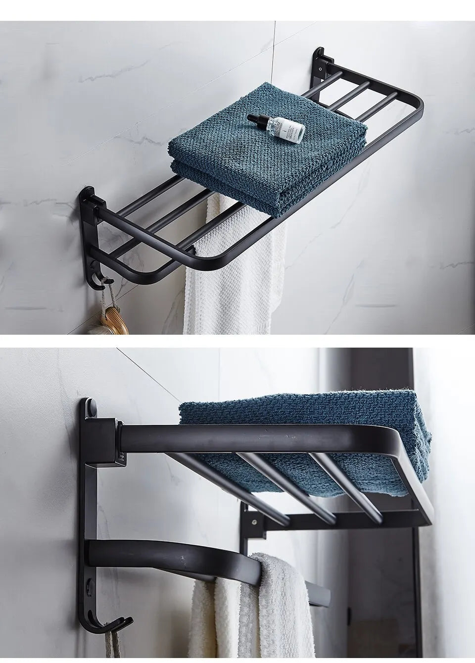 Suporte de Toalha Dobrável Preto Fosco - Elegância e Funcionalidade!