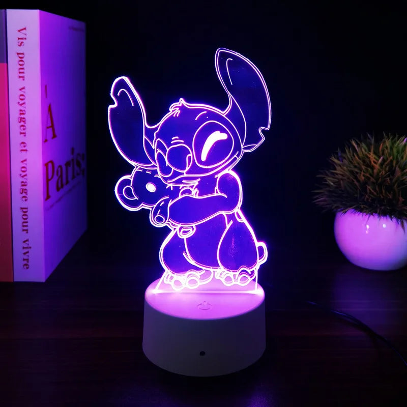 Luminária 3D Noturna Stitch – Controle Remoto, Toque Inteligente e Decoração Divertida