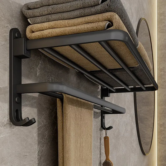 Suporte de Toalha Dobrável Preto Fosco - Elegância e Funcionalidade!