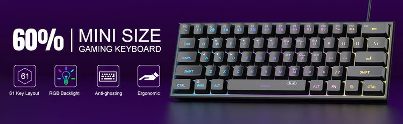 MageGee Mini 60% Gaming Keyboard – Teclado Compacto e Ergonômico com Retroiluminação RGB