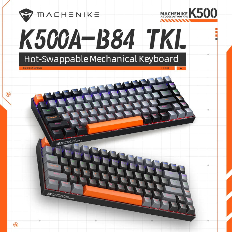 Teclado Mecânico Machenike K500A-B84 – 75% TKL Hot-Swappable, Iluminação Monocromática, 84 Teclas, Para PC e Laptop