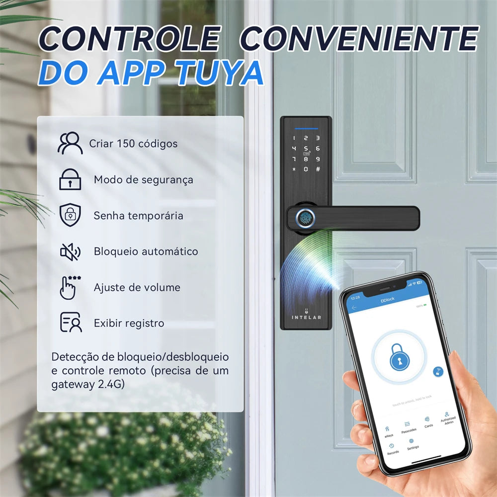 Fechadura Digital Tuya X1 Wi-Fi com Câmera, Biometria e Reconhecimento de Veia | Desbloqueio por App, Senha, Cartão e Chave | IP66 à Prova d’Água