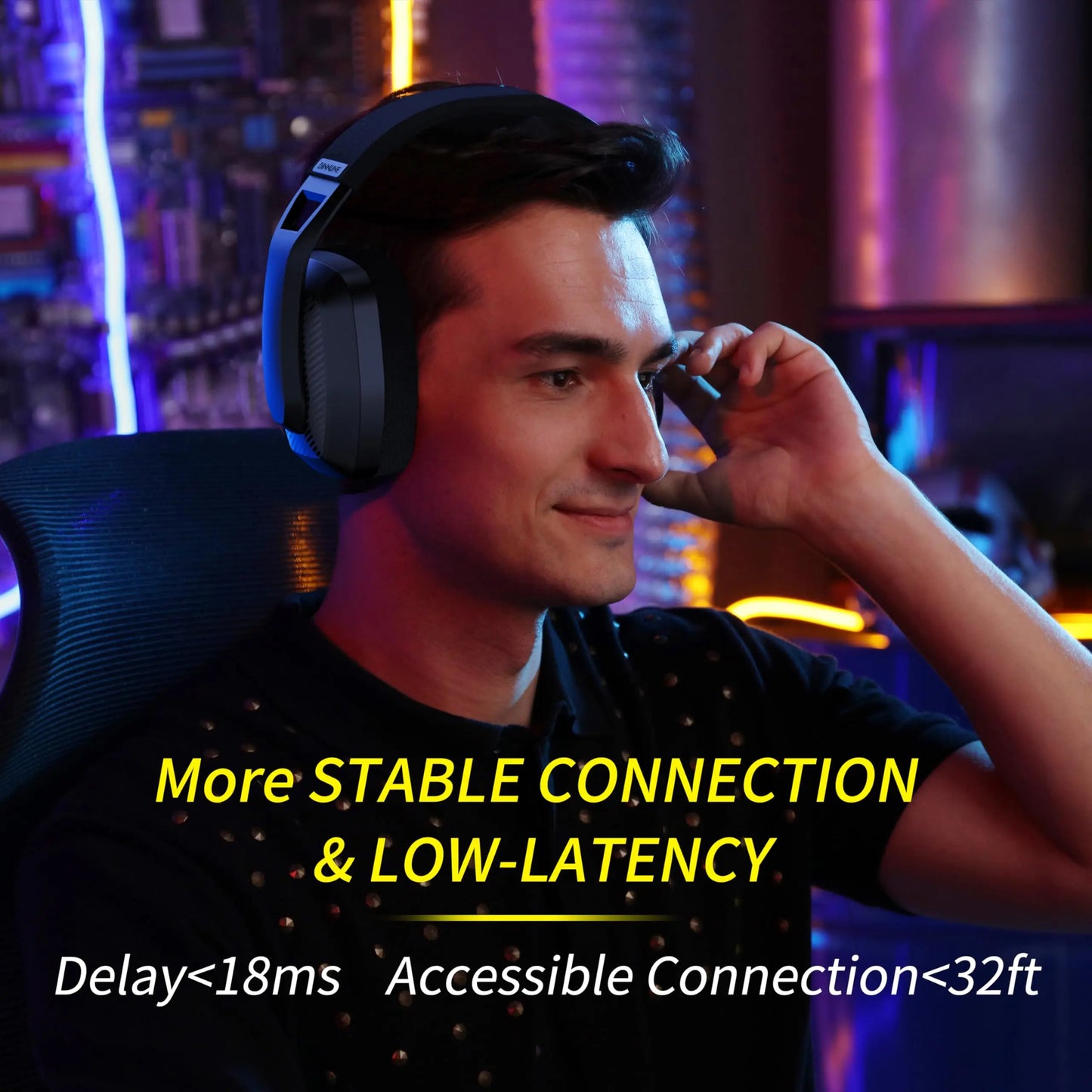 Fone de Ouvido Wireless Gaming BINNUNE 2.4GHz com Microfone – Headset Bluetooth para PS5, PS4, PC, Mac e Playstation