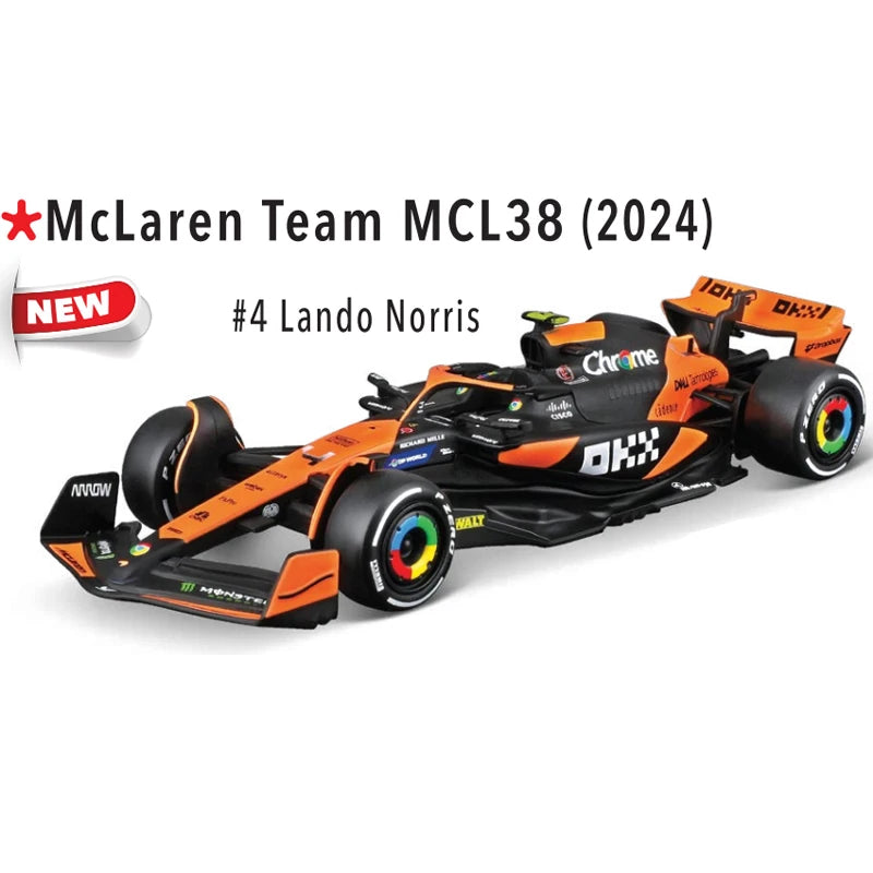 🏁 Miniatura F1 McLaren MCL38 Bburago 1:43 – Edição Miami & Mônaco GP 2024 (Diecast Colecionável)