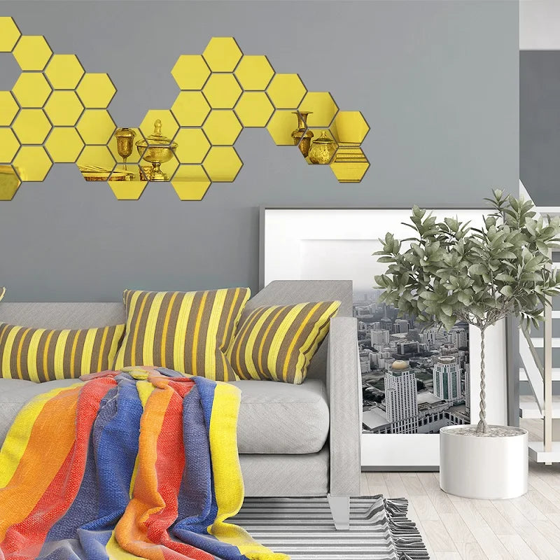 Adesivo de Espelho 3D Hexagonal para Parede - Decoração Moderna e Personalizada