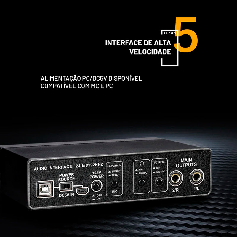 TEYUN Professional Sound Card Audio Mixer – Mixer de Áudio para Estúdio e Gravação ao Vivo