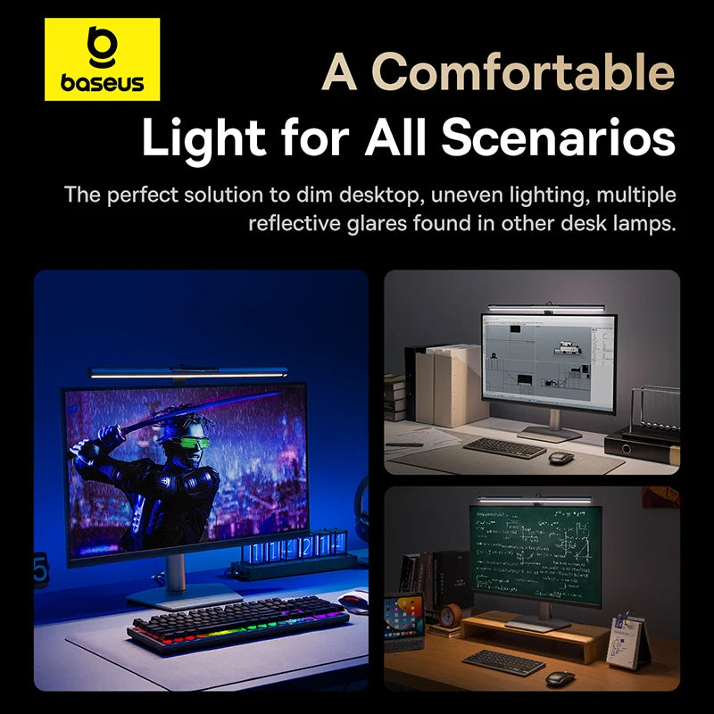 Luminária Magnética Baseus para Tela de Computador – Luz de Mesa LED Ajustável, Controle por Toque e Iluminação para Leitura