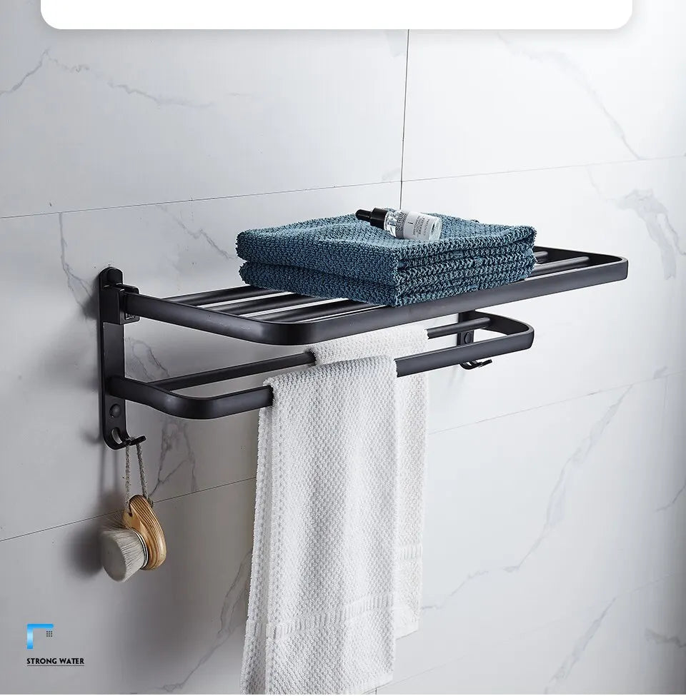 Suporte de Toalha Dobrável Preto Fosco - Elegância e Funcionalidade!