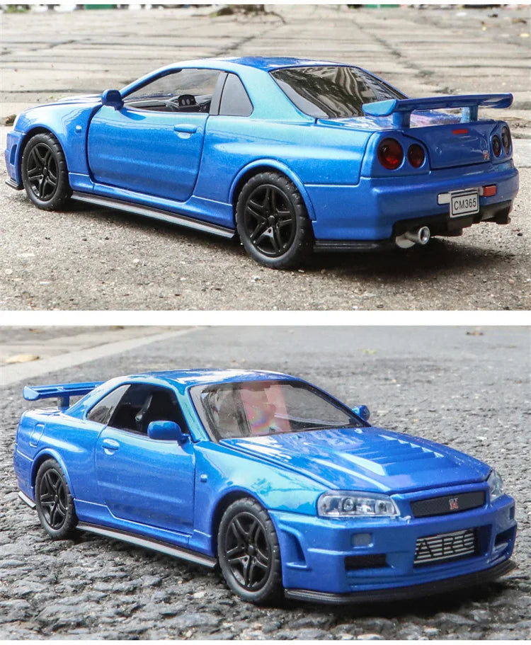 🚗 Miniatura GTR R34 Skyline 1:32 – Carro Colecionável de Liga Metálica | Modelo Fast & Furious | Brinquedo Decorativo