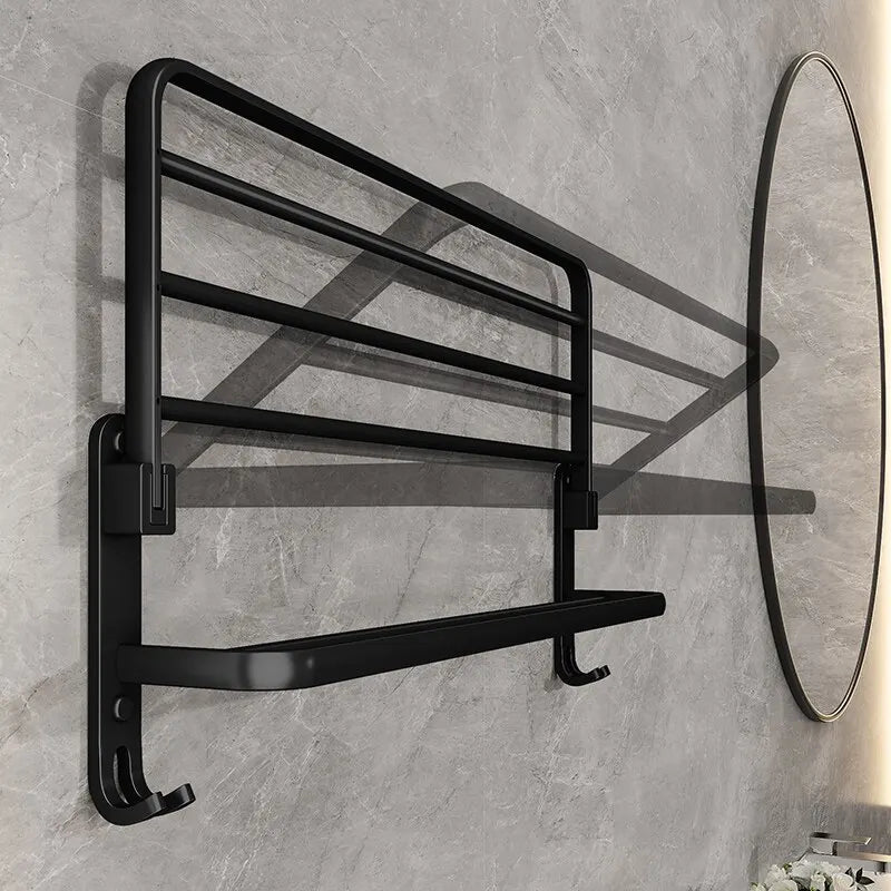 Suporte de Toalha Dobrável Preto Fosco - Elegância e Funcionalidade!