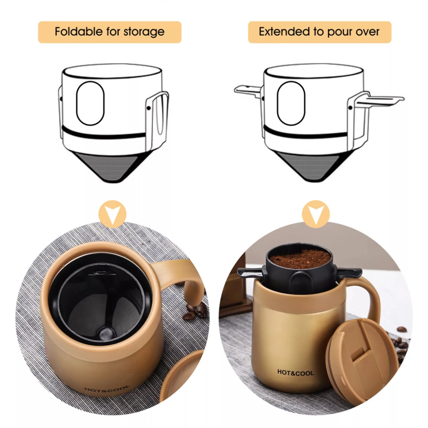 Filtro de Café Portátil em Aço Inoxidável 304 – Reutilizável e Sustentável