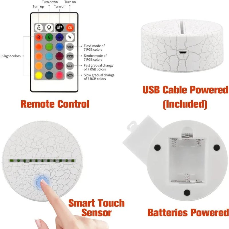 Luminária 3D Noturna Stitch – Controle Remoto, Toque Inteligente e Decoração Divertida