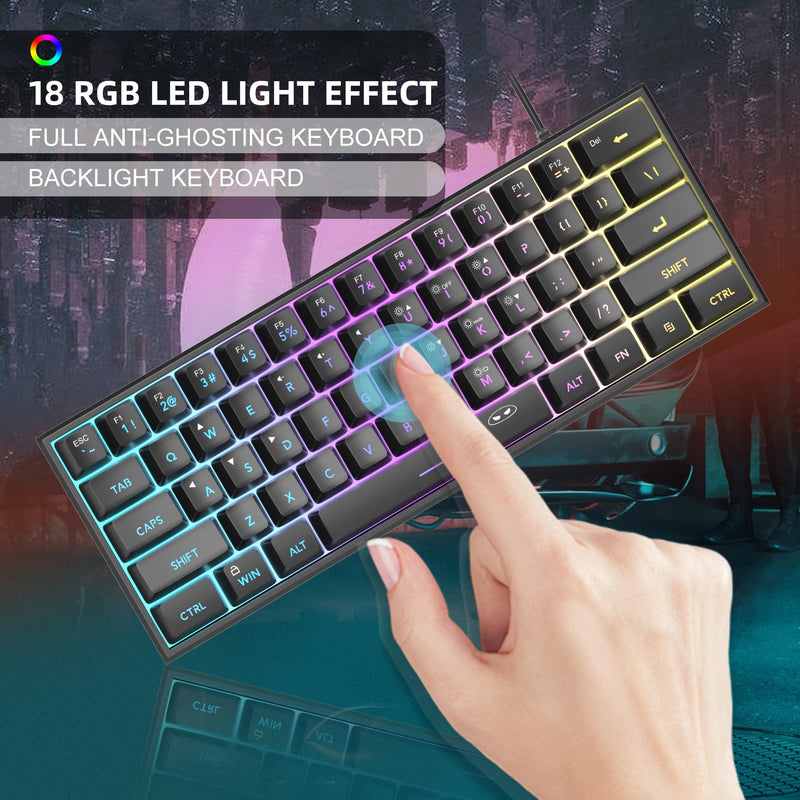 MageGee Mini 60% Gaming Keyboard – Teclado Compacto e Ergonômico com Retroiluminação RGB