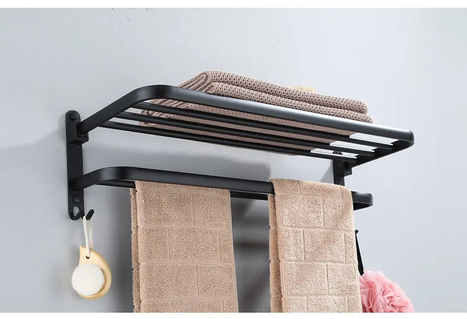 Suporte de Toalha Dobrável Preto Fosco - Elegância e Funcionalidade!