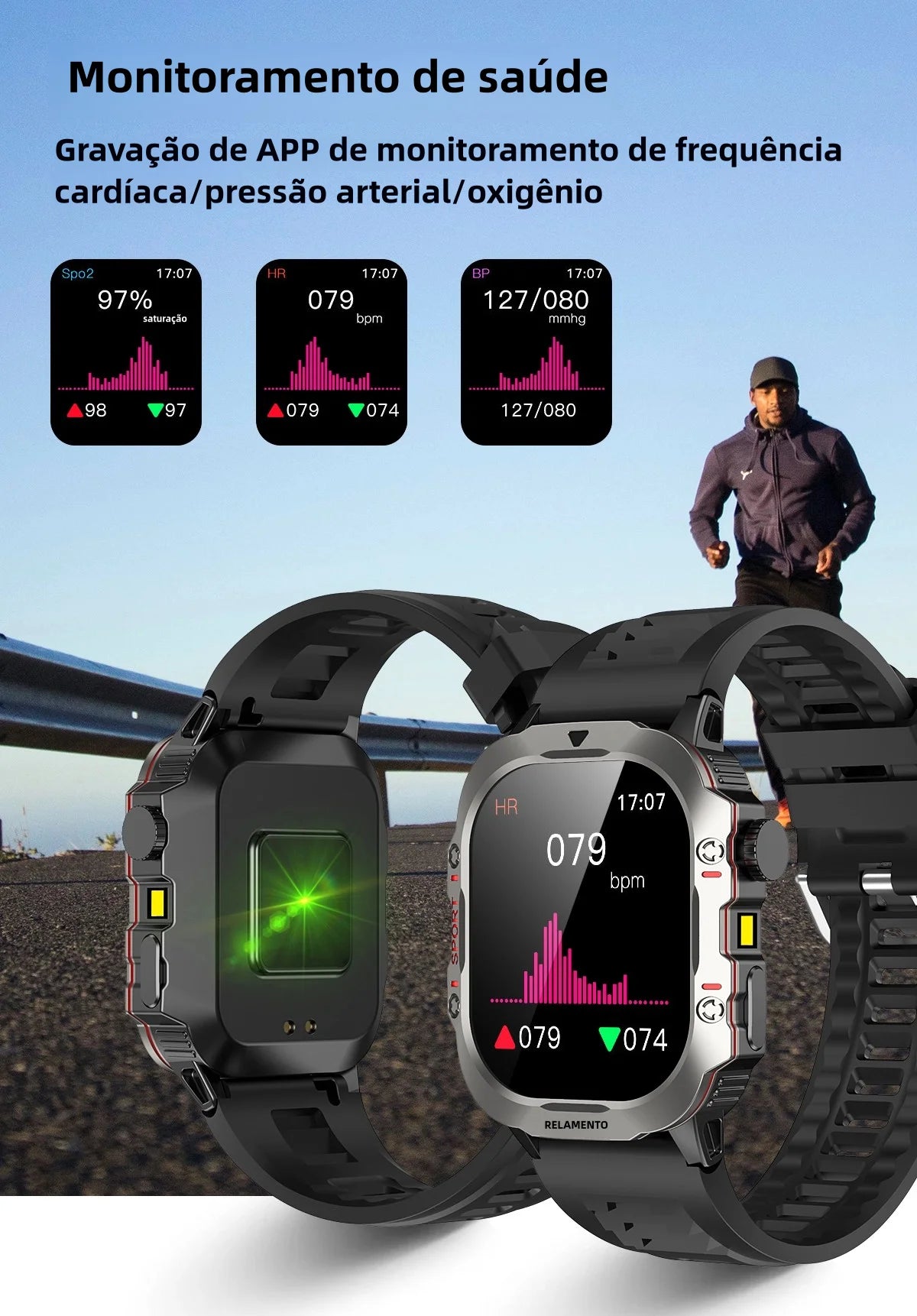 Smartwatch Esportivo 2.01" com Monitor de Saúde e Chamadas Bluetooth