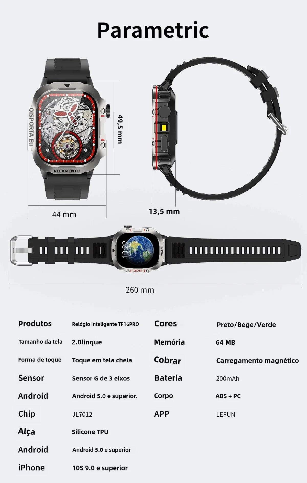 Smartwatch Esportivo 2.01" com Monitor de Saúde e Chamadas Bluetooth