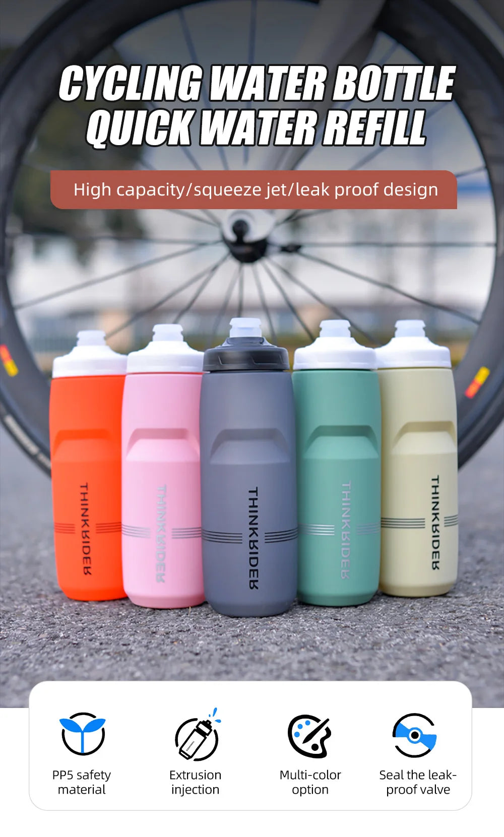 ThinkRider Garrafa de Água para Ciclismo – 620ml/750ml