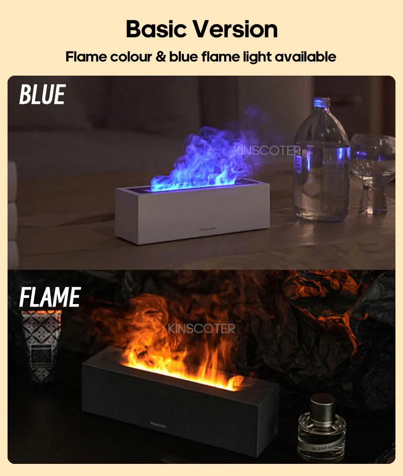 Difusor de Aroma KINSCOTER Flame - Umidificador de Ar Ultrassônico com Luz LED e Óleos Essenciais