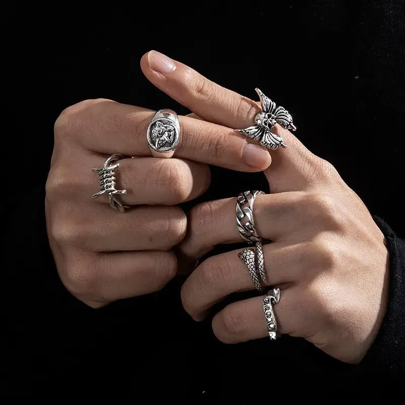 Conjunto de Anéis Góticos Punk - Estilo Vintage