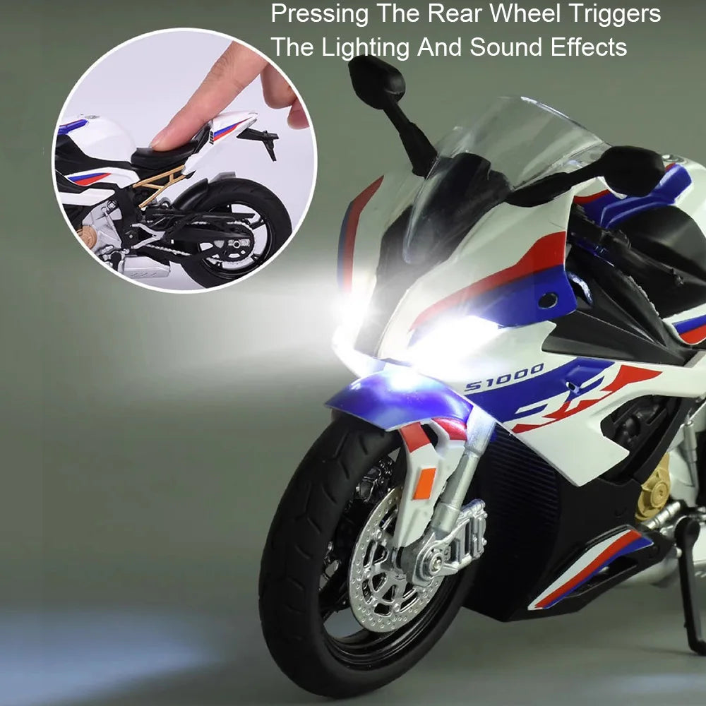 🏍️ Miniatura Moto BMW S1000RR & Kawasaki Ninja H2R 1:12 RMZ City – Modelo Super Esportivo com Luz, Som e Suspensão (Diecast)