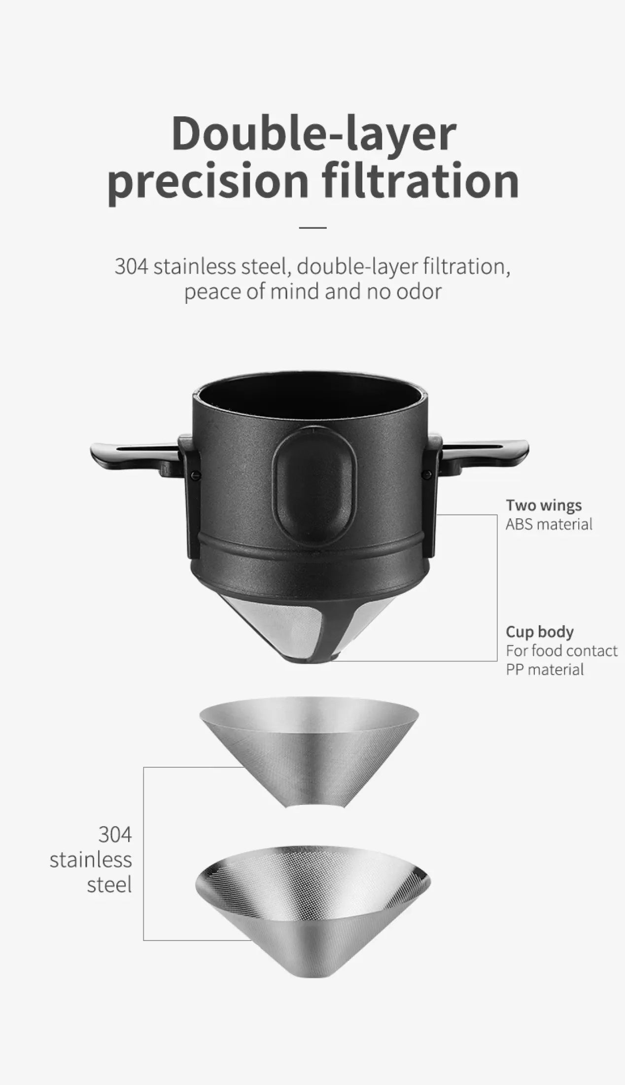 Filtro de Café Portátil em Aço Inoxidável 304 – Reutilizável e Sustentável