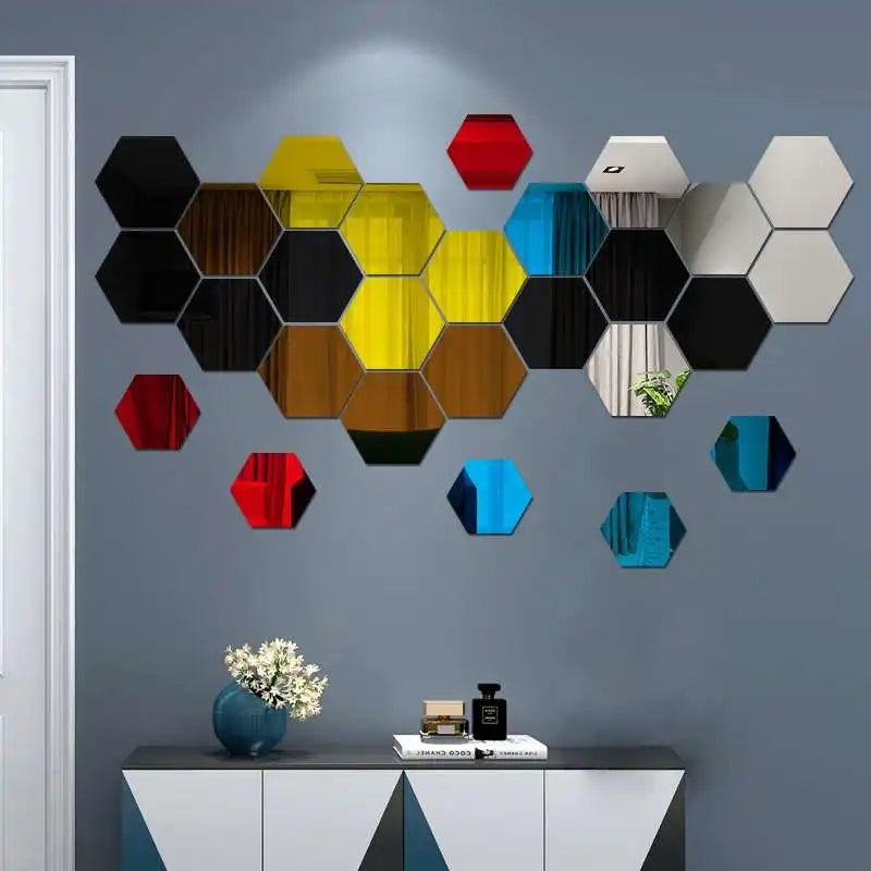 Adesivo de Espelho 3D Hexagonal para Parede - Decoração Moderna e Personalizada