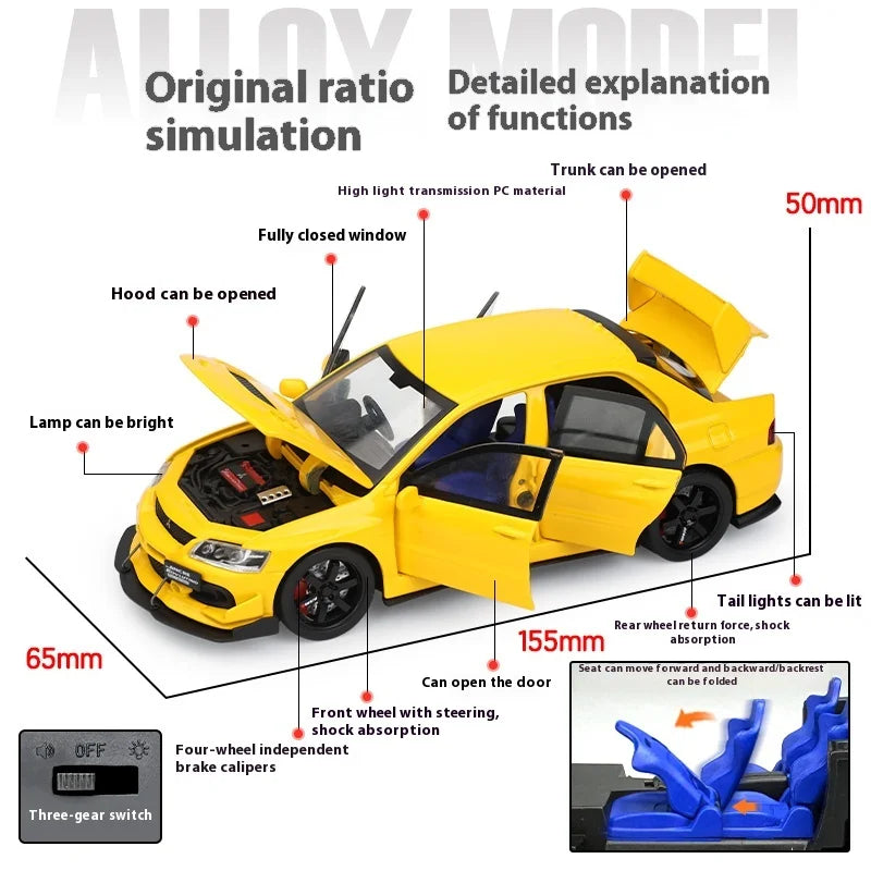 🏎️ Miniatura Mitsubishi Lancer Evolution IX 1:32 Maisto – Supercarro JDM com Luz, Som e Volante à Direita (Diecast)