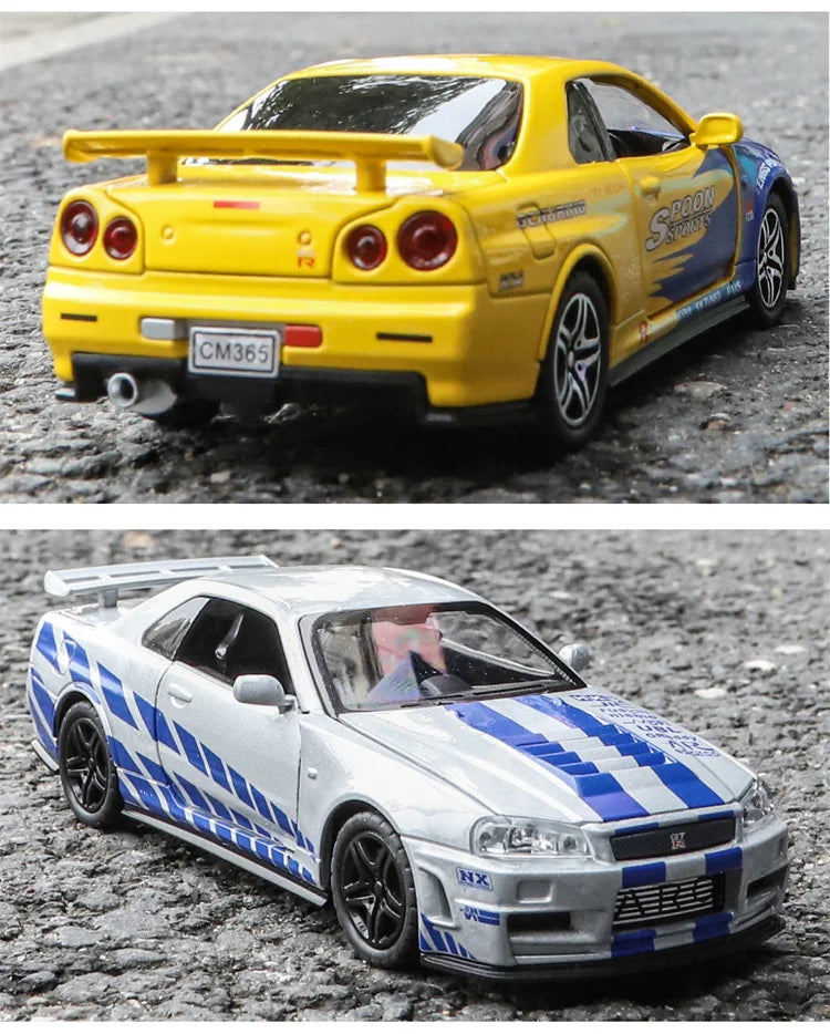 🚗 Miniatura GTR R34 Skyline 1:32 – Carro Colecionável de Liga Metálica | Modelo Fast & Furious | Brinquedo Decorativo
