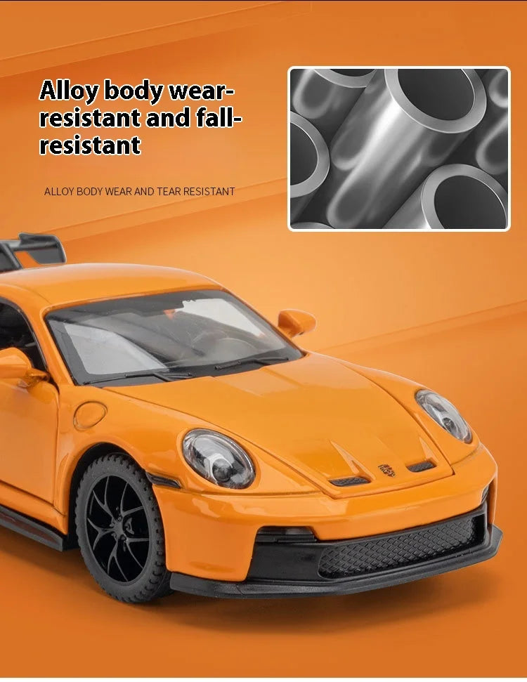 🏎️ Miniatura Porsche 911 GT3 RS 1:32 – Carro Esportivo de Liga Metálica com Som e Luz | Modelo Colecionável | Presente Infantil e Adulto