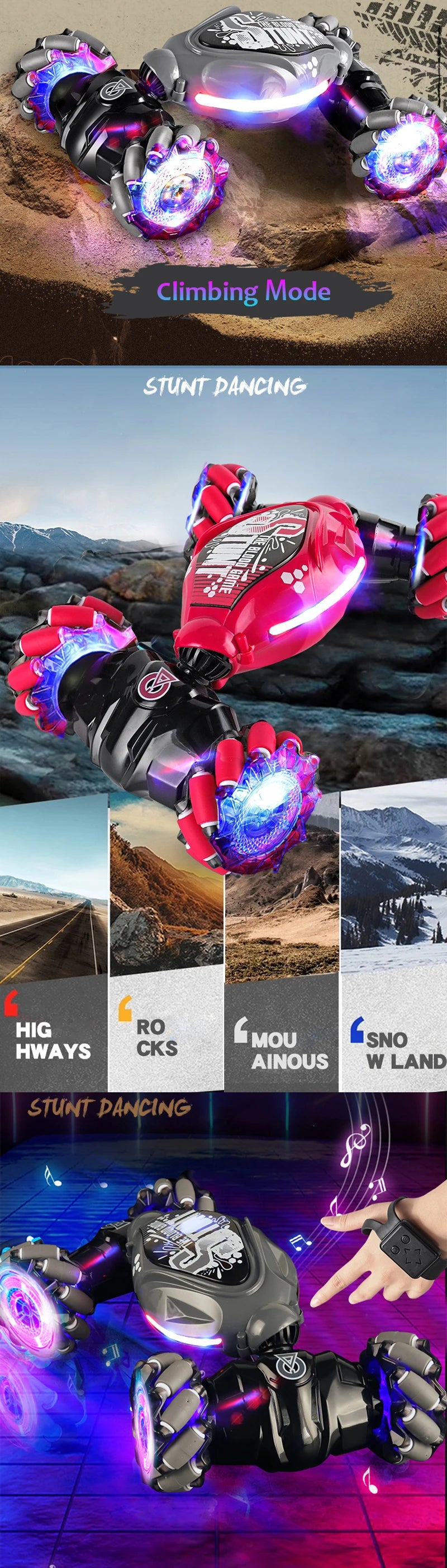 Carro de Drift RC 4WD - Controle por Gestos e Luzes LED!