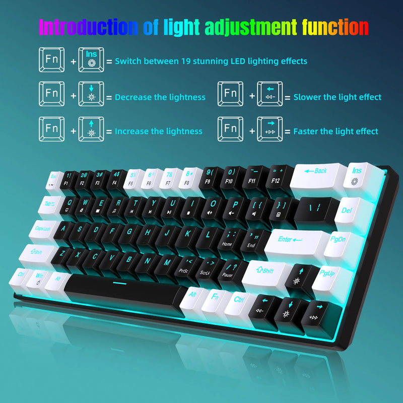 Teclado Mecânico 68 Teclas RGB – Switch Azul, Hot Swappable, Ergonômico para Jogos e Escritório