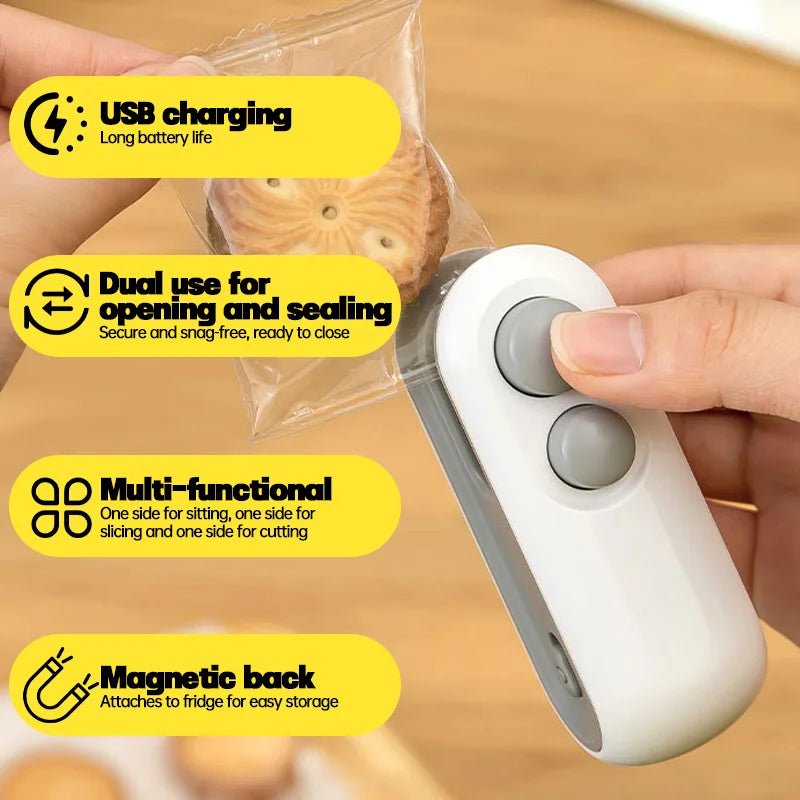 Mini Máquina Seladora Elétrica de Bolsas 2 em 1 – Praticidade no Seu Dia a Dia!