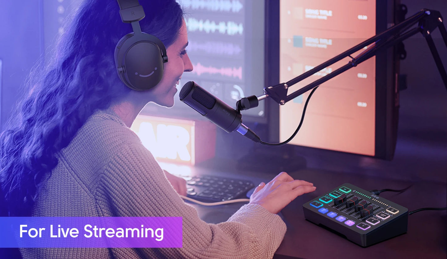 FIFINE Gaming Audio Mixer – AmpliGame SC3 | Mixer RGB 4 Canais para Streaming, Podcast e Game Voice!