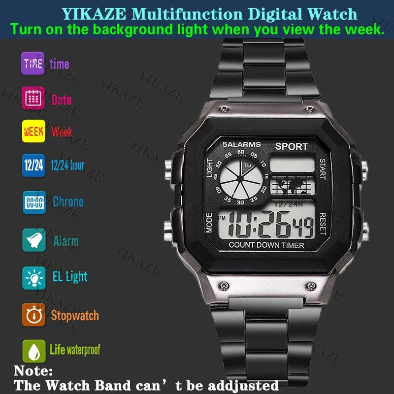 Relógio Esportivo Masculino YIKAZE Luxury Stainless Steel