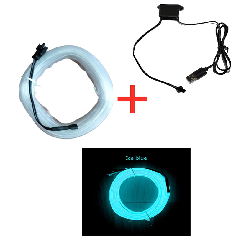 Fita de LED Neon Flex 5m com Conexão USB – Iluminação Interna Decorativa para Carros | 5V Flexível e DIY