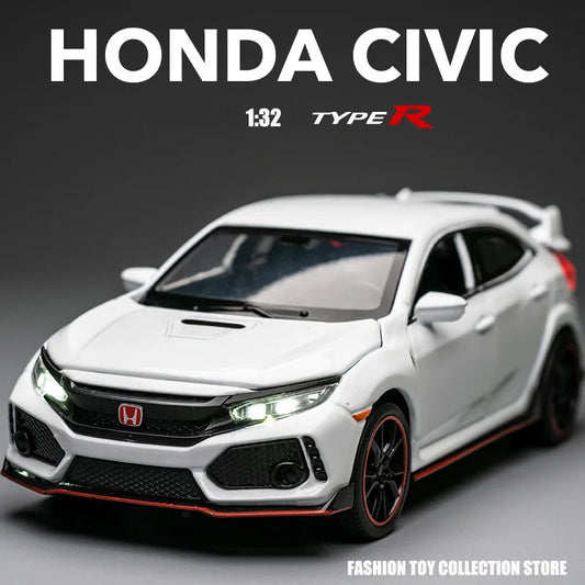 🚗 Miniatura Honda Civic Type R 1:32 – Carro de Liga Metálica com Som e Luz | Modelo Diecast | Presente Perfeito para Crianças e Colecionadores