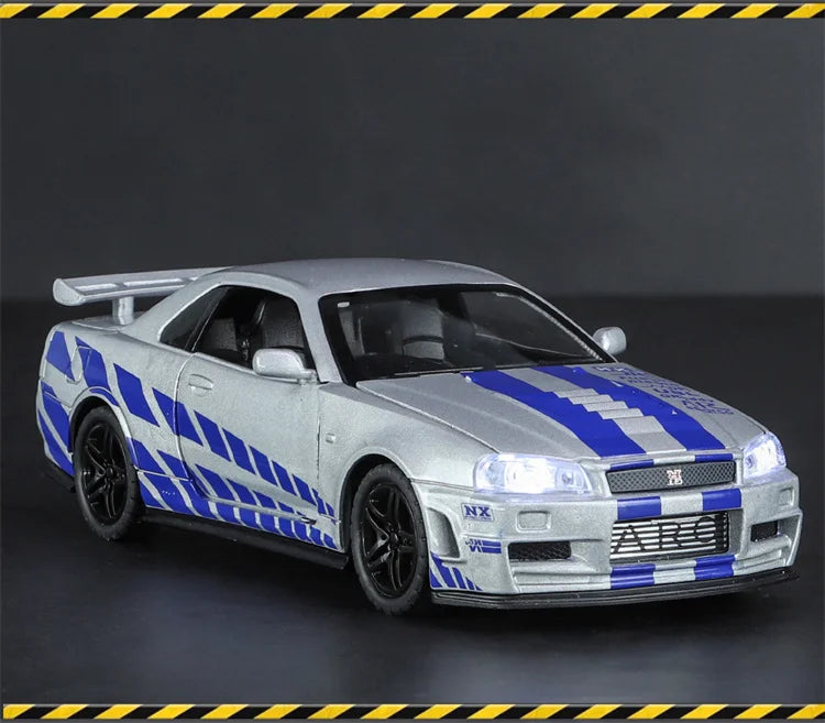🚗 Miniatura GTR R34 Skyline 1:32 – Carro Colecionável de Liga Metálica | Modelo Fast & Furious | Brinquedo Decorativo
