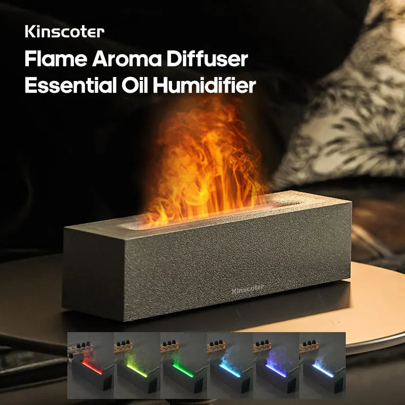 Difusor de Aroma KINSCOTER Flame - Umidificador de Ar Ultrassônico com Luz LED e Óleos Essenciais