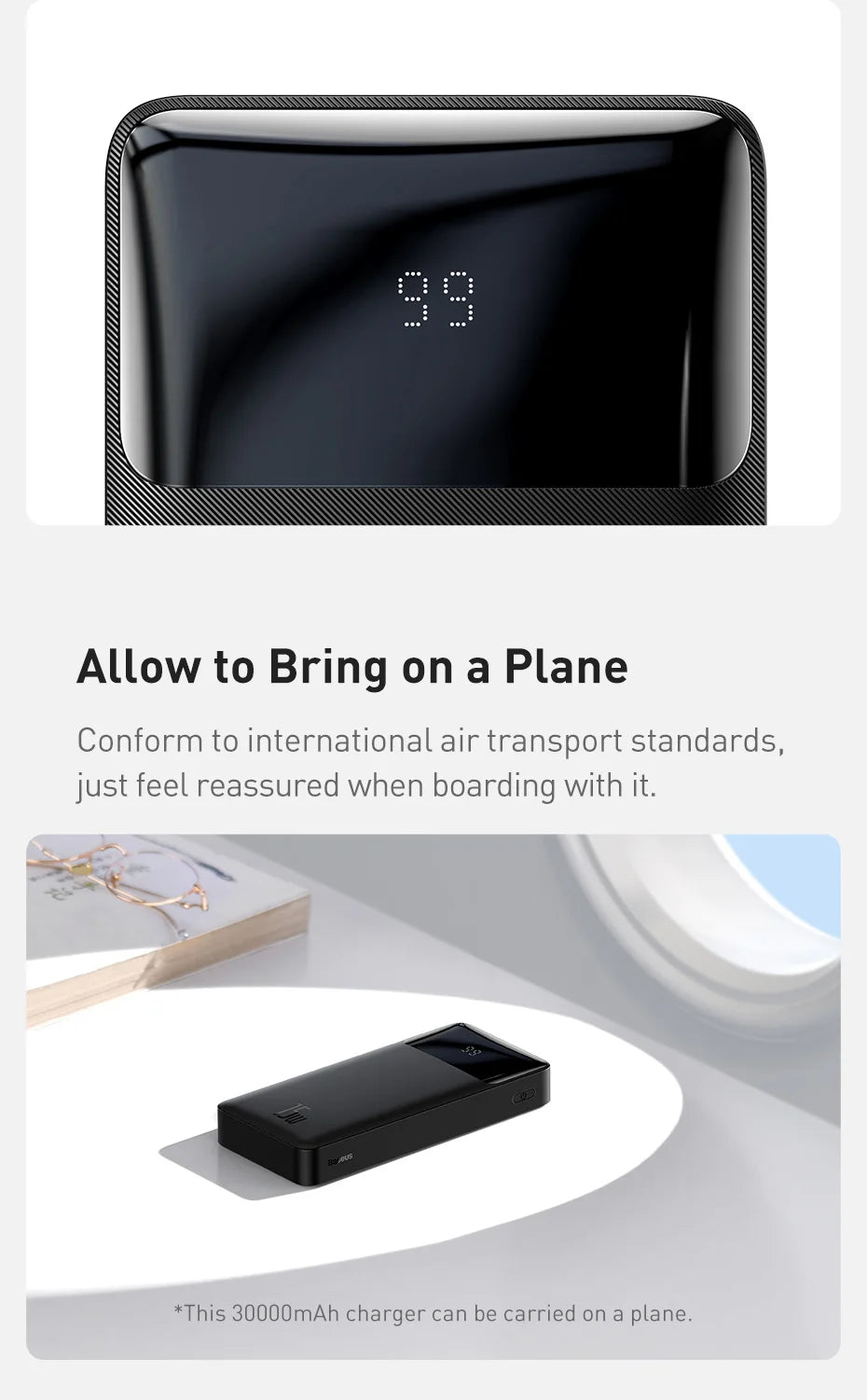 Baseus 30000mAh Power Bank Portable Charger External Battery Fast Charging Pack Powerbank For POCO Xiaomi mi PoverBank
